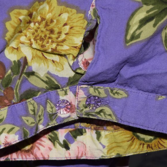 Denim 24/7 Floral, Button Front Blouse, Purple Background, size 32W - Picture 9 of 16